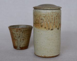Jar and small cup with ash glaze by David Collins