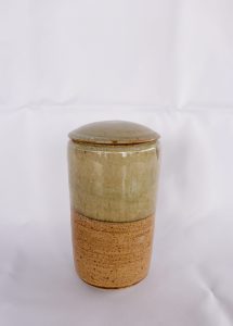 A Tea Caddy with a Brown Shiny Green Glaze created by David Collins
