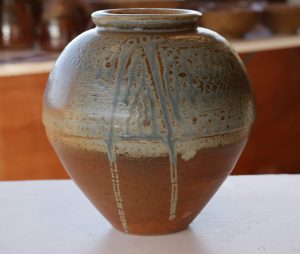 A large Brown and Blue Vase created By David Collins Pottery located in Berry NSW